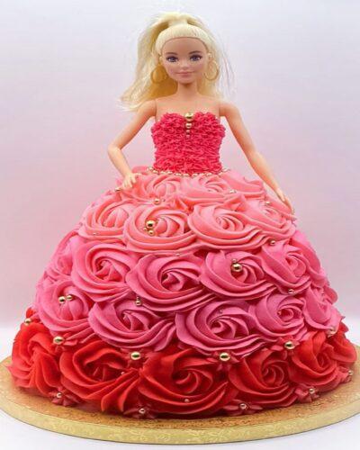 Barbie In Floral Roses Cake